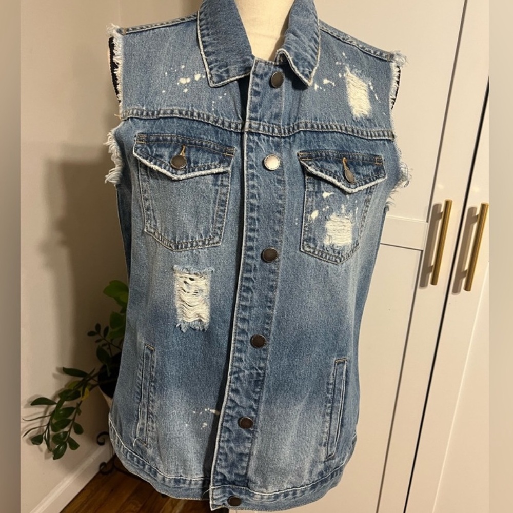 Revamped Denim Vest with Distressed Details